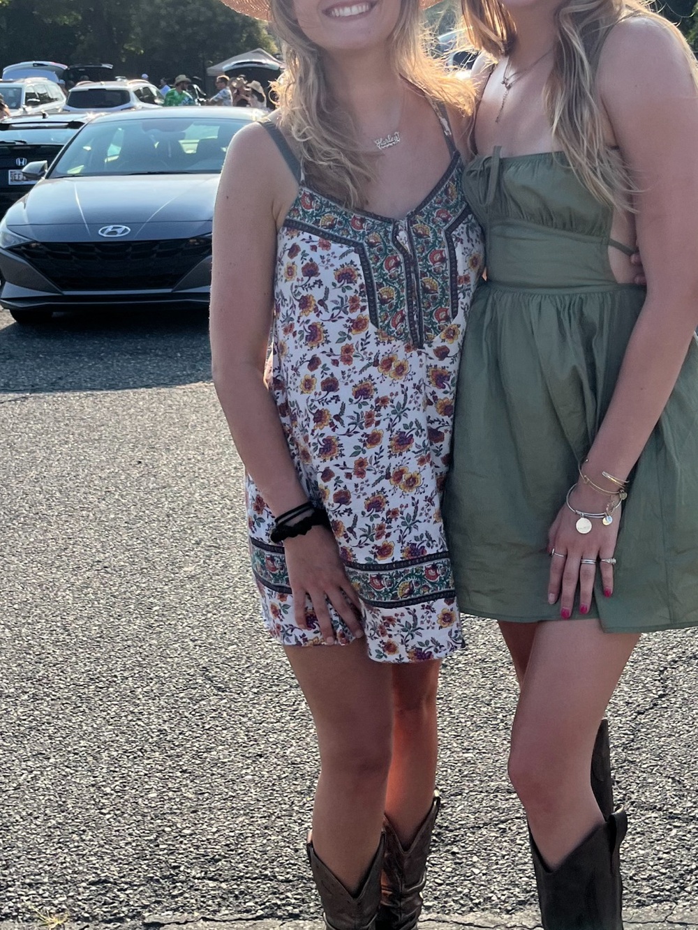 Floral Print Sleeveless Sundress in White and Green